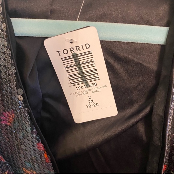NWT Torrid Black Floral Sequin Velvet Maxi Kimono Sz 2X - Picture 13 of 14